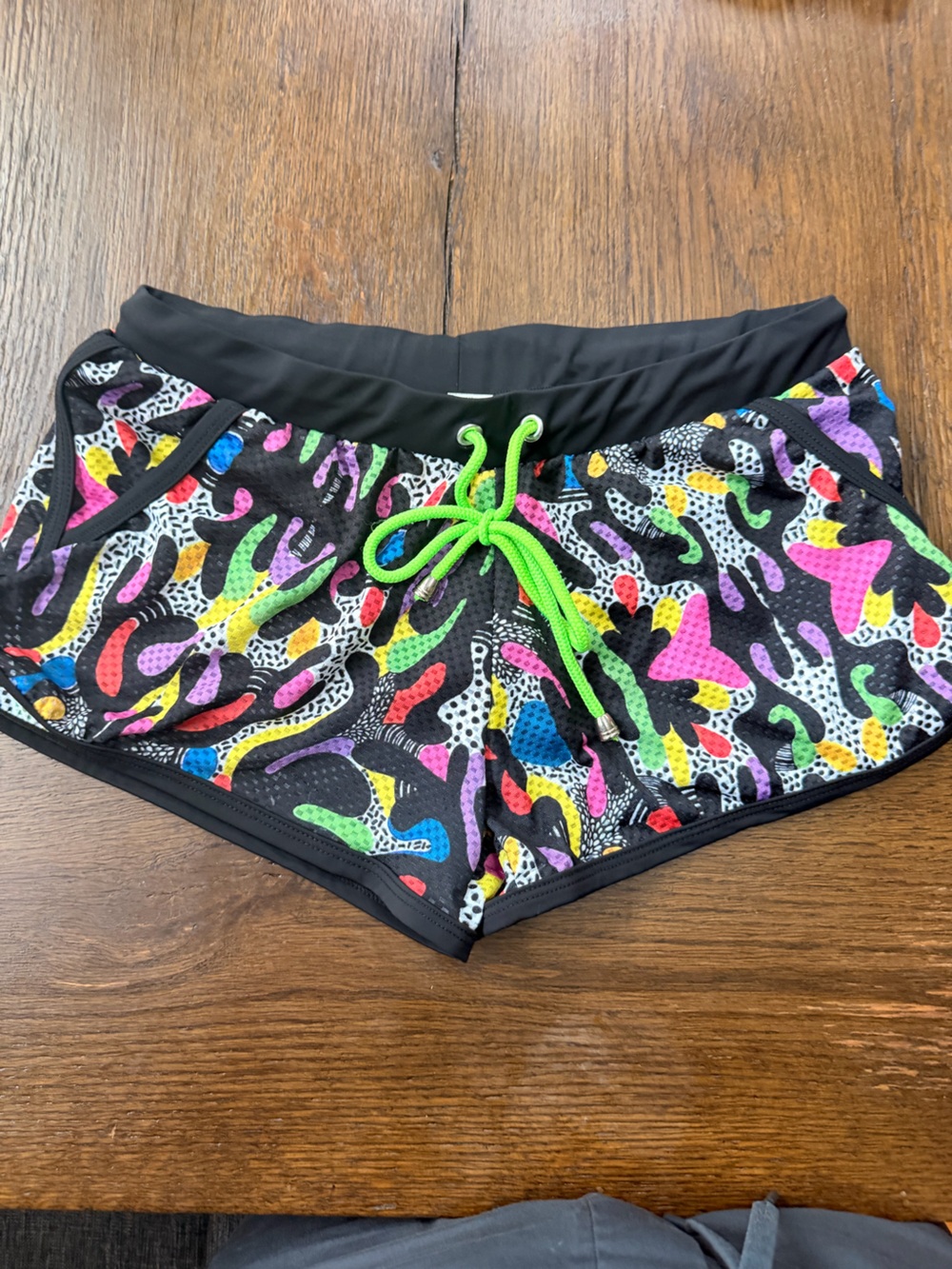 Men's Colorful Abstract Swim Trunks with Neon Drawstring